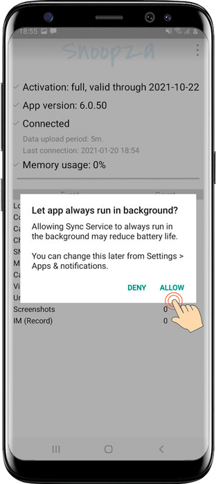 Give permission for Snoopza service to work