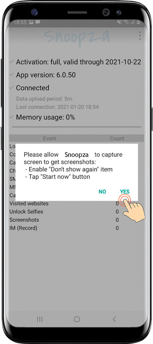  Consenti all'applicazione Snoopza di accedere a screenshot e registrazioni